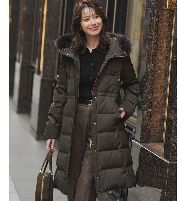 23区「【撥水加工】ブライトウール ロングダウンコート」|ダウン|ブラウン系