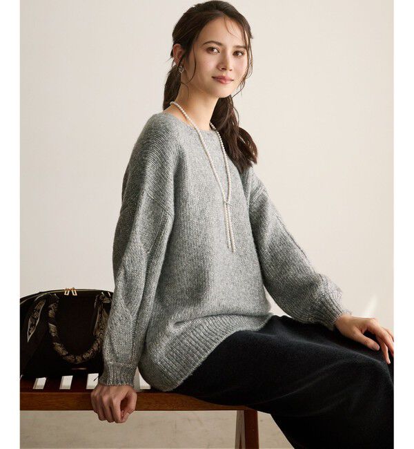 23区「【SLOW/一部店舗限定】ケーブル 袖デザイン ニット」|ニット・セーター|グレー系