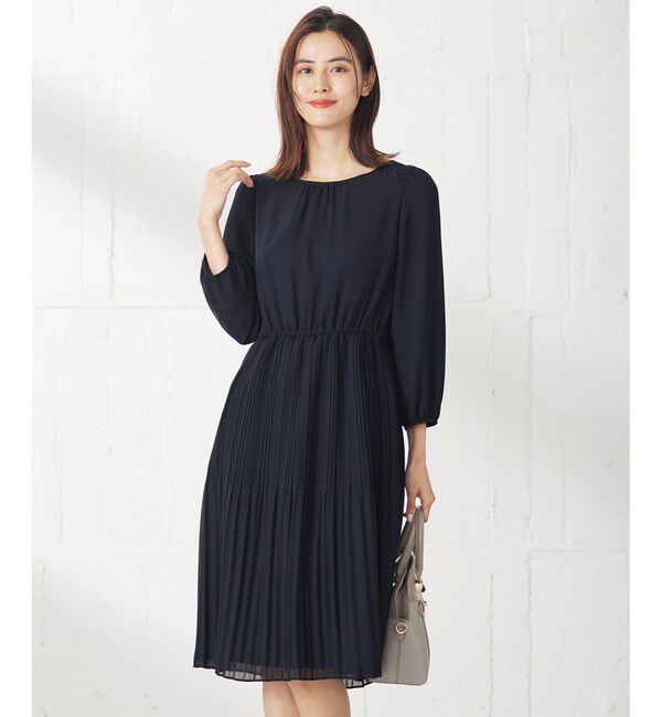 ANY SIS「【洗える】フェミニンプリーツ ワンピース」|ワンピース|ネイビー