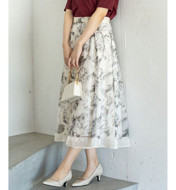 ANY SIS「【WEB・一部店舗限定】ハッチングフラワープリント スカート」|スカート|アイボリー系