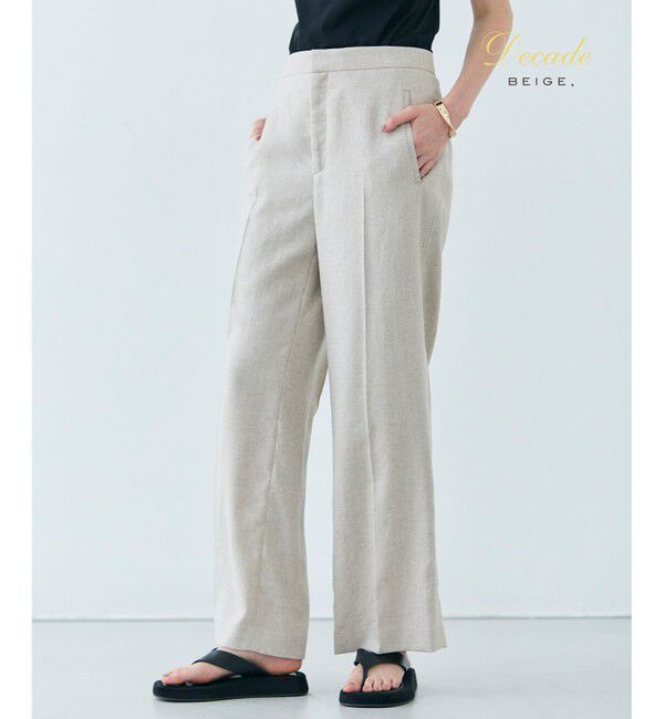 BEIGE,「【洗える】CAROLE / リネンライクフルレングスワイドパンツ」|その他|Sand