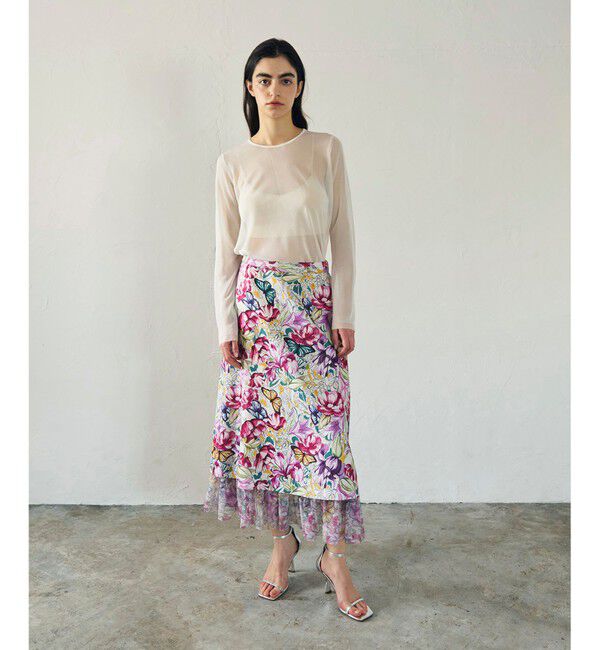 GRACE CONTINENTAL「フラワーガーデンプリントスカート」|スカート|ピンク