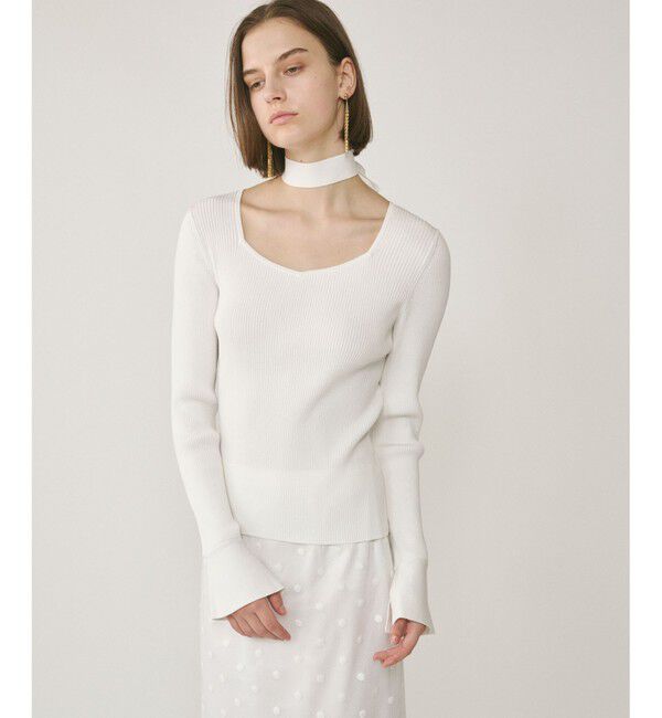  「ボウタイリブニットトップ」|ニット・セーター|ホワイト