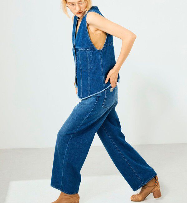 Rie Miller「【RM denim】Vネックデニムベスト」|ベスト・ジレ|