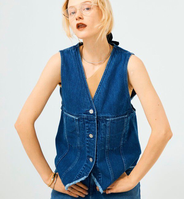 Rie Miller「【RM denim】Vネックデニムベスト」|ベスト・ジレ|