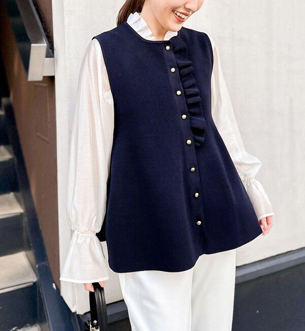 NOLLEY'S「【追加】《手洗い可能》フリル付きペプラムベスト」|ベスト・ジレ|ネイビー