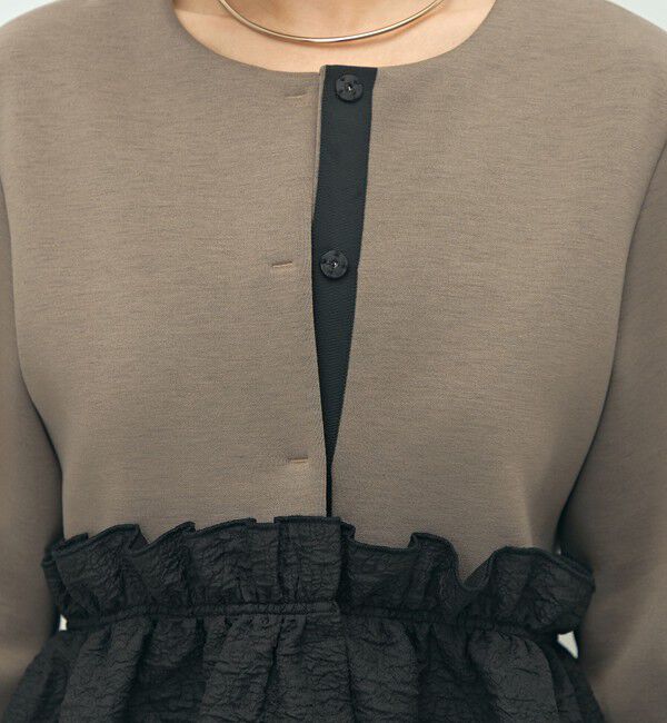 NOLLEY'S「《セットアップ対応》ウォッシャブルエアボールジャガードペプラムブルゾン」|ブルゾン・スタジャン|