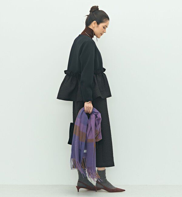 NOLLEY'S「《セットアップ対応》ウォッシャブルエアボールジャガードペプラムブルゾン」|ブルゾン・スタジャン|