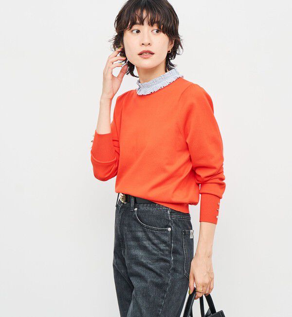 NOLLEY'S「プリーツ衿取り外しプルオーバーニット」|ニット・セーター|オレンジ