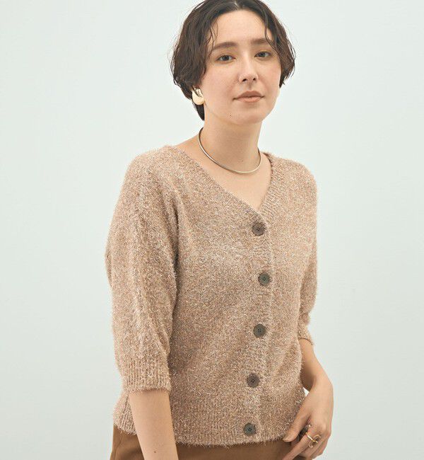 NOLLEY'S sophi「キラキラフェザー2WAY5分袖プルオーバーニット」|カーディガン|
