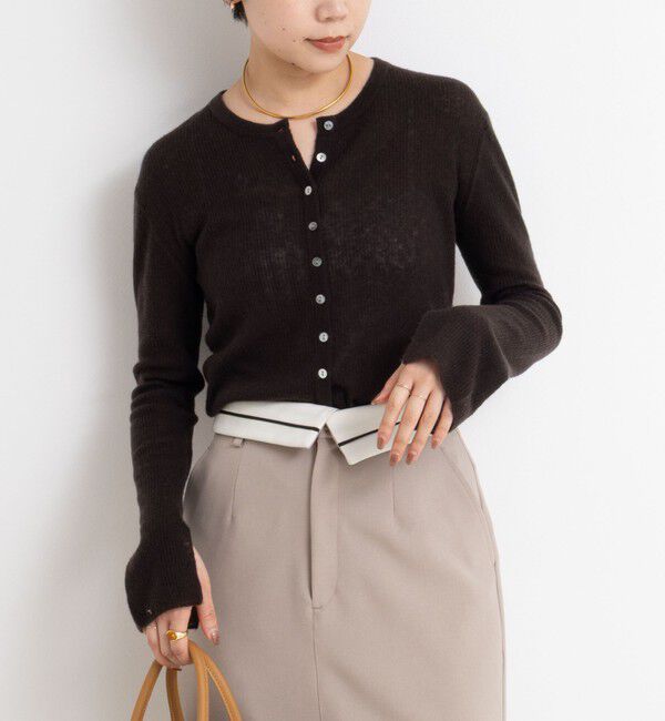NOLLEY'S sophi「カシミヤ混ガーゼ風リブクルーネックミディ丈カーディガン」|カーディガン|