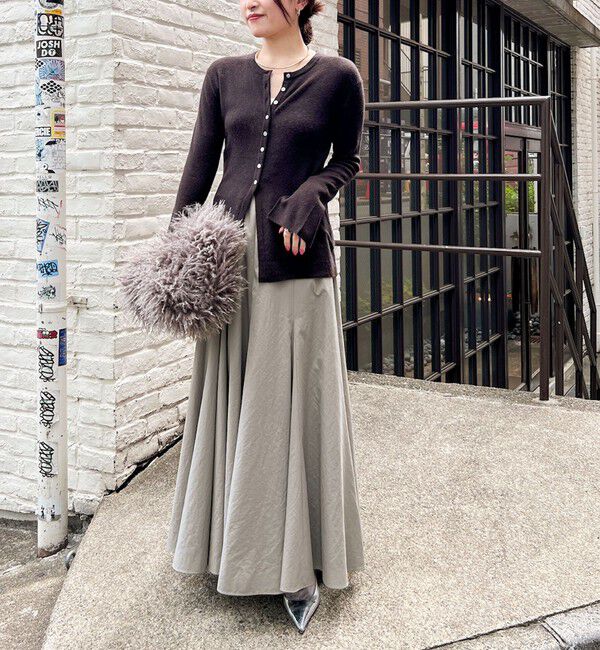 NOLLEY'S sophi「カシミヤ混ガーゼ風リブクルーネックミディ丈カーディガン」|カーディガン|