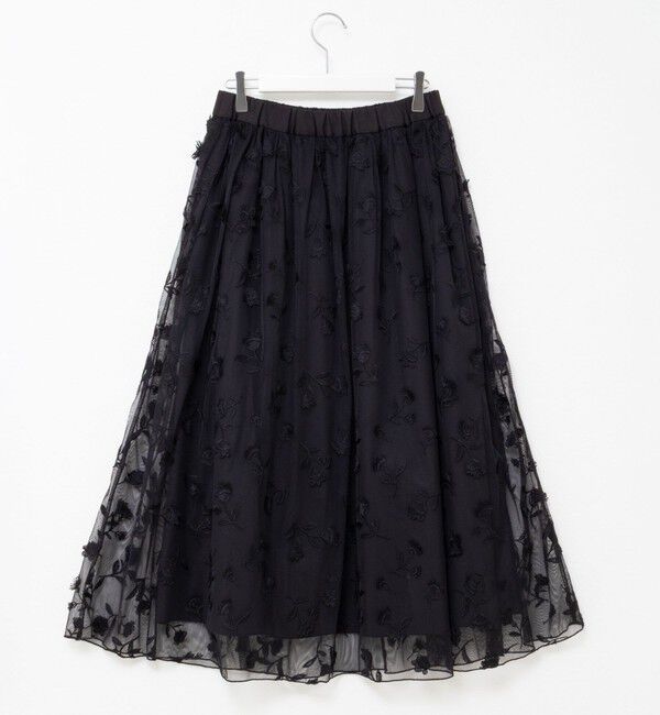 NOLLEY'S「ウォッシャブルチュール刺繍リバーシブルギャザースカート」|フレア|