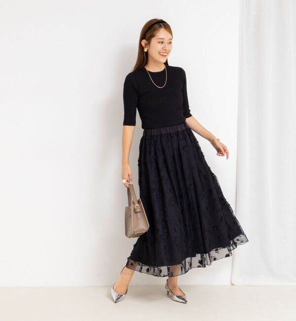 NOLLEY'S「ウォッシャブルチュール刺繍リバーシブルギャザースカート」|フレア|