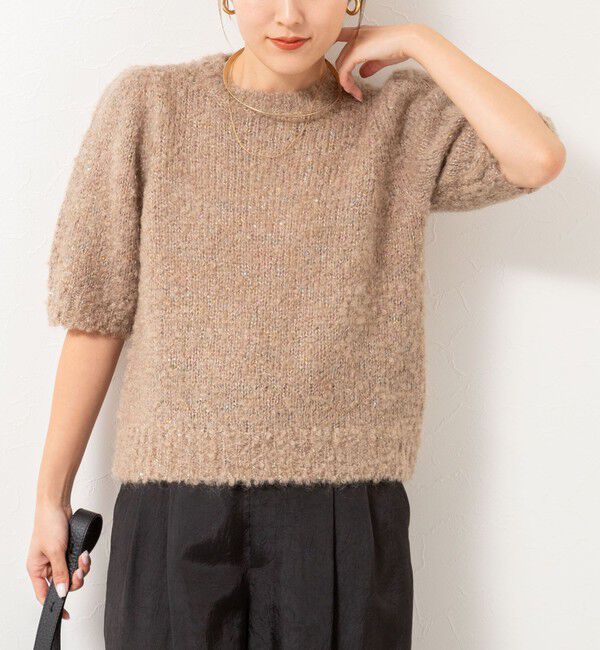 NOLLEY'S「モヘアスパンコール半袖ニット」|ニット・セーター|ベージュ