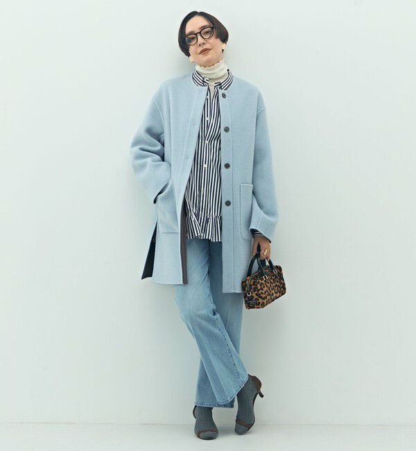 NOLLEY'S「バイカラーリバーコート」|ノーカラーコート|