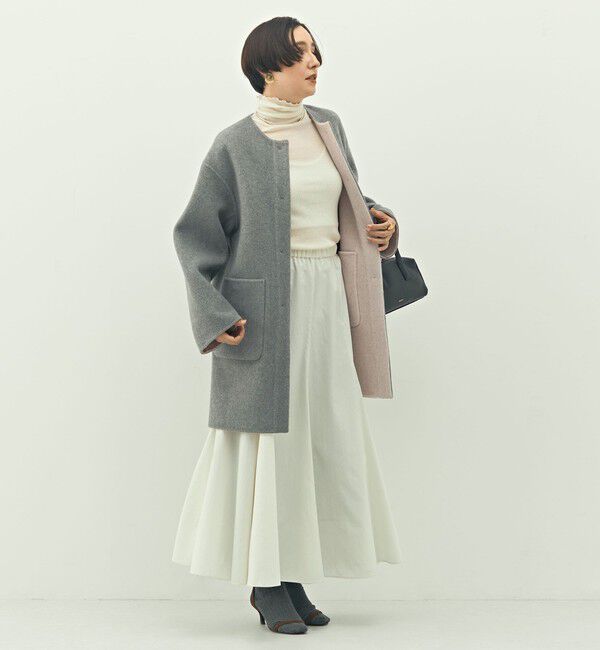 NOLLEY'S「バイカラーリバーコート」|ノーカラーコート|