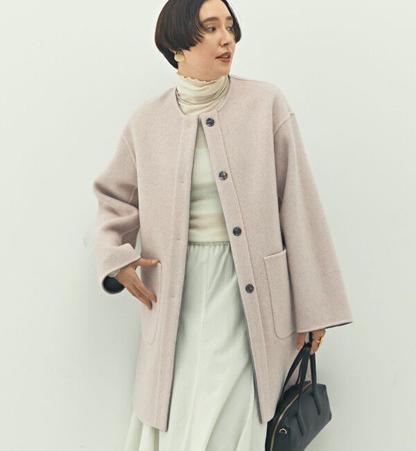 NOLLEY'S「バイカラーリバーコート」|ノーカラーコート|