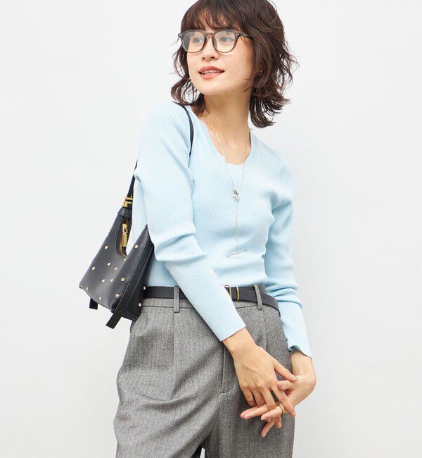 NOLLEY'S sophi「《アンサンブル対応》《手洗い可能》カシミヤ混リブUネックプルオーバー」|ニット・セーター|