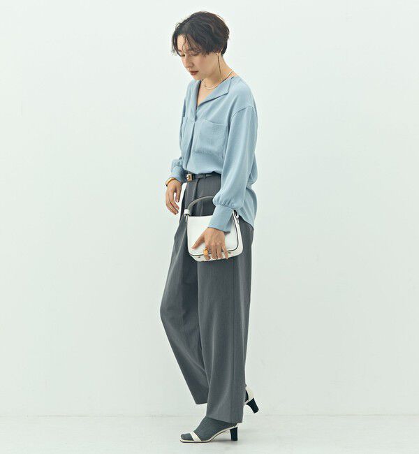 NOLLEY'S sophi「ウォッシャブルバックサテンジョーゼットオープンカラーブラウス」|シャツ・ブラウス|