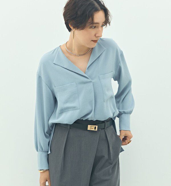 NOLLEY'S sophi「ウォッシャブルバックサテンジョーゼットオープンカラーブラウス」|シャツ・ブラウス|