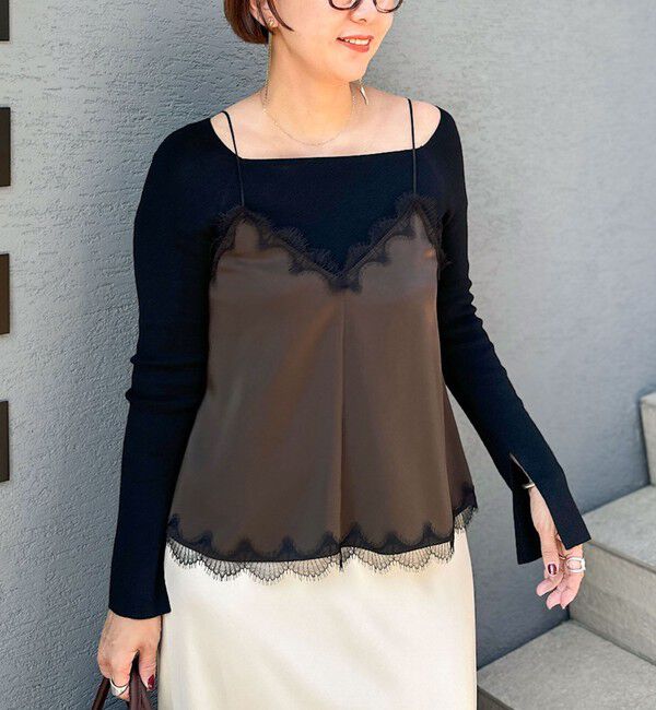 NOLLEY'S sophi「ウォッシャブルレーストリミングサテンキャミブラウス」|キャミソール|ダークブラウン