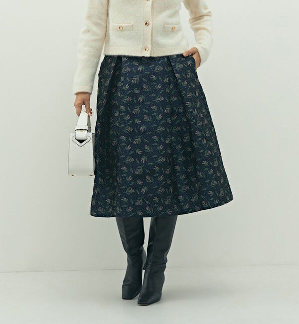 NOLLEY'S「ウォッシャブル花柄ジャガードタックスカート」|フレア|