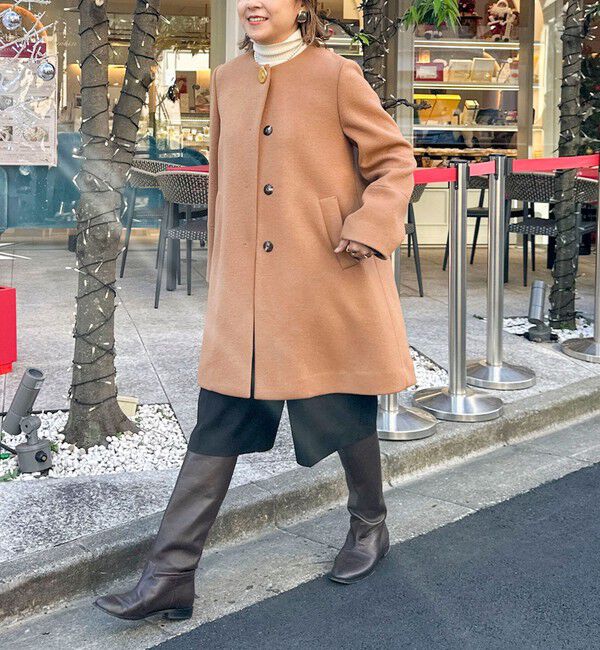 NOLLEY'S「ブローチ付きAラインノーカラーコート」|ノーカラーコート|