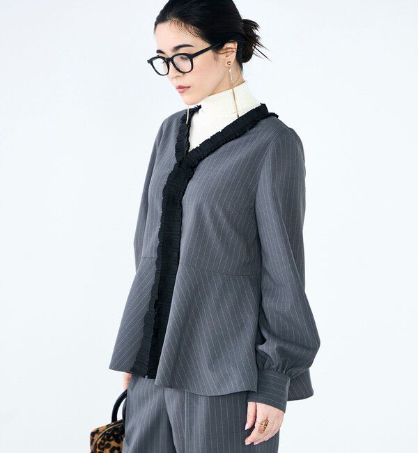 NOLLEY'S「《セットアップ対応》ウォッシャブル衿プリーツペプラムブラウス」|シャツ・ブラウス|