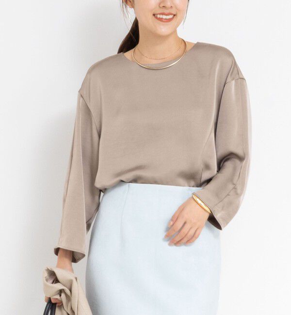 NOLLEY'S sophi「ウォッシャブル2WAYサテンブラウス」|シャツ・ブラウス|カーキ