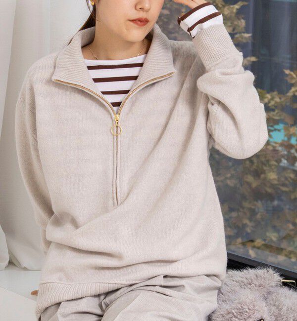 Rie Miller「《手洗い可能》ハーフZIPプルオーバー」|ニット・セーター|ベージュ