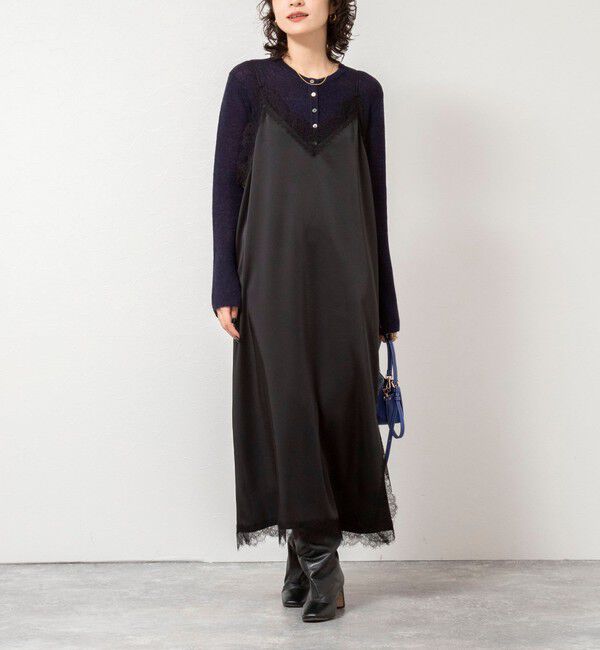 NOLLEY'S sophi「ウォッシャブルトリミングレースサテンキャミワンピース」|ワンピース|ブラック