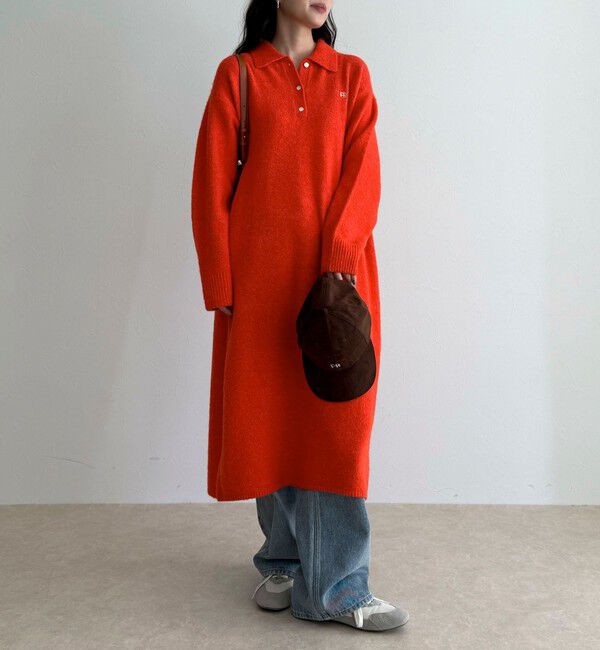 fredy emue「FR刺繍衿付きニットワンピース」|ワンピース|オレンジ