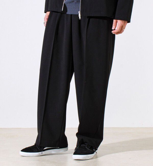 GLOSTER「【セットアップ対応】ウールライクワイドパンツ」|チノ|ブラック