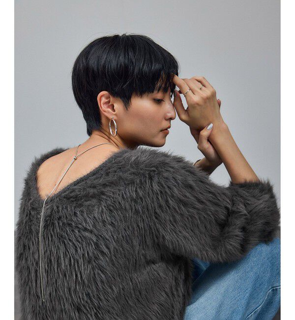 SALON adam et rope'「【WEB限定】ウォッシャブル前後2WAYシャギーニットプルオーバー」|ニット・セーター|チャコール(06)