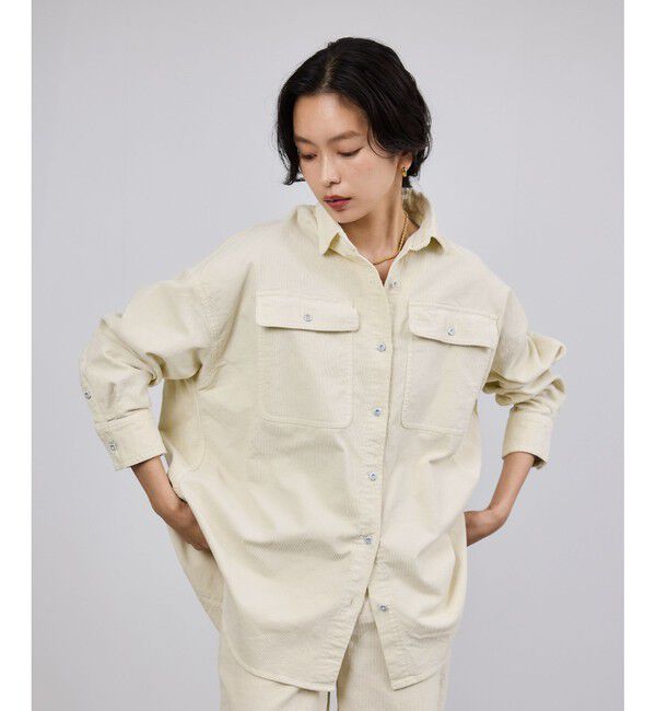 ROPE「【Healthy denim(ヘルシーデニム）】一部別注Almondコーデュロイビッグシャツ/イージーケア」|シャツ・ブラウス|オフホワイト(15)
