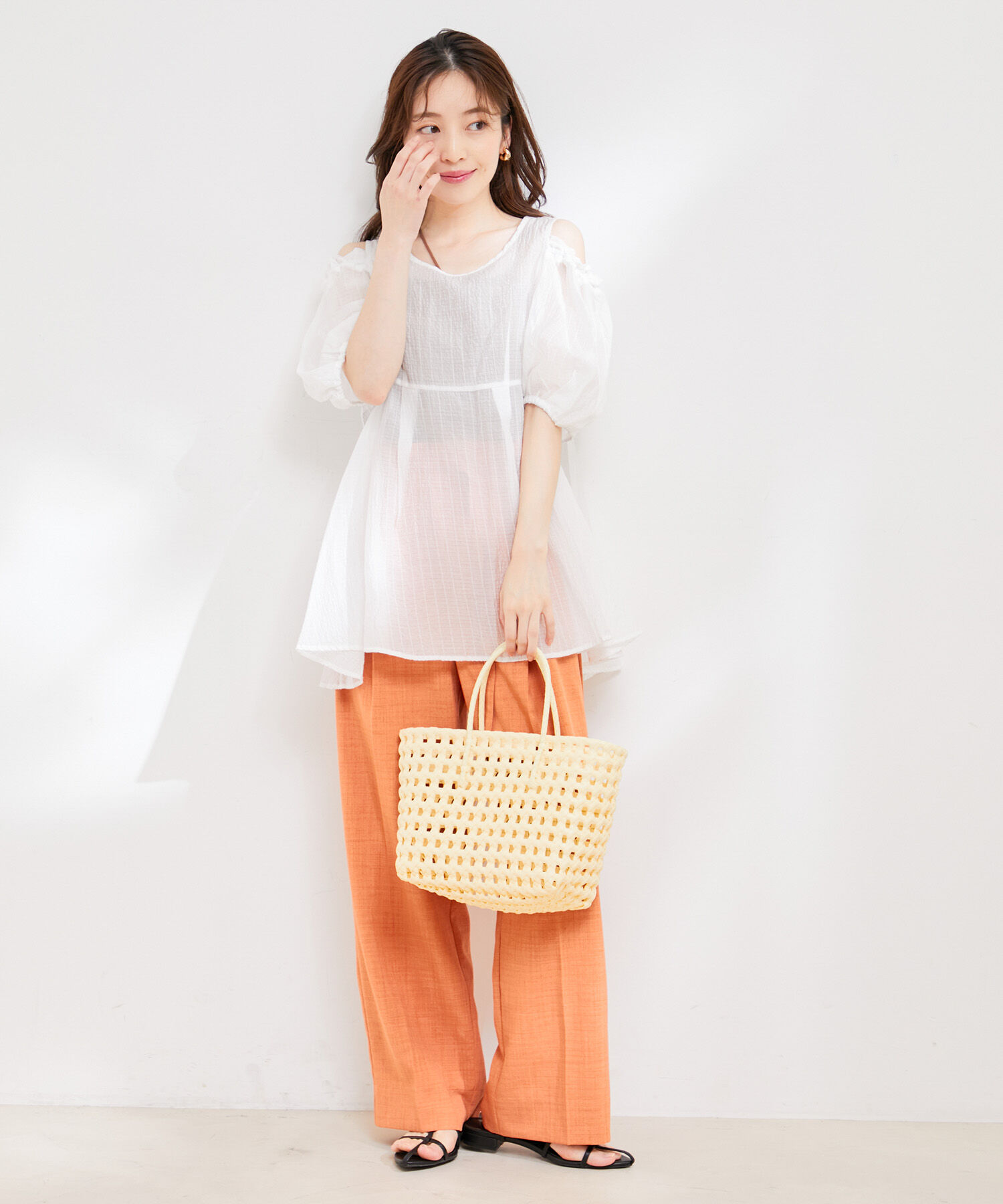 VIS「【洗える】【2WAY】オープンショルダーシアーチュニックブラウス」|シャツ・ブラウス|