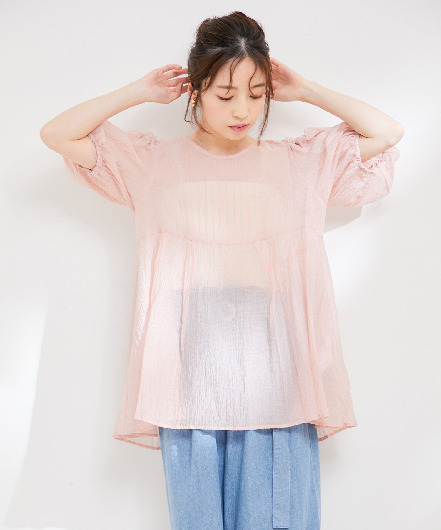 VIS「【洗える】【2WAY】オープンショルダーシアーチュニックブラウス」|シャツ・ブラウス|