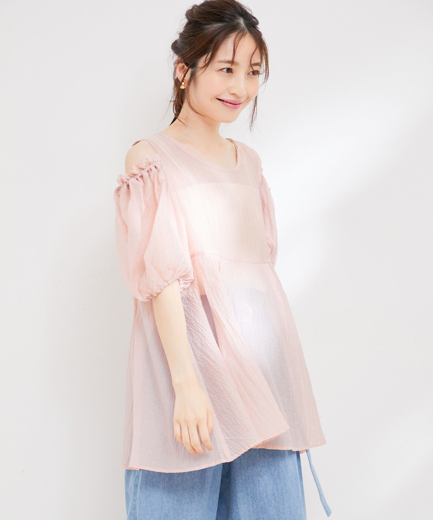 VIS「【洗える】【2WAY】オープンショルダーシアーチュニックブラウス」|シャツ・ブラウス|