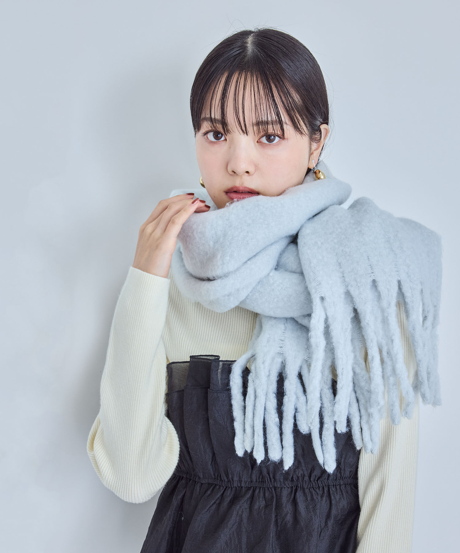 VIS「【リサイクルポリ】ふわふわ太フリンジマフラー」|マフラー|ライトグレー(08)