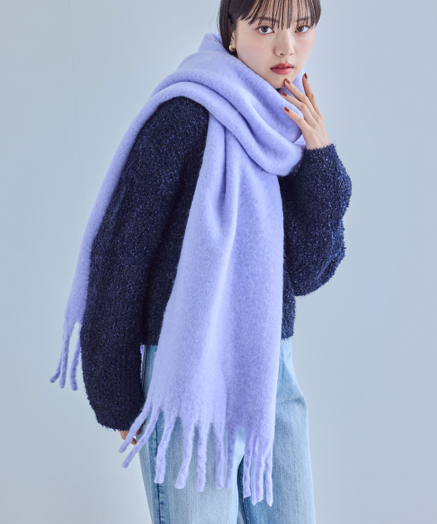 VIS「【リサイクルポリ】ふわふわ太フリンジマフラー」|マフラー|ラベンダー(52)