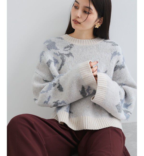VIS「フラワージャガードニットプルオーバー」|ニット・セーター|ライトグレー(08)