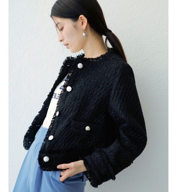 VIS「ツイードノーカラージャケット」|ノーカラージャケット|