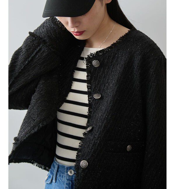 VIS「ツイードノーカラージャケット」|ノーカラージャケット|