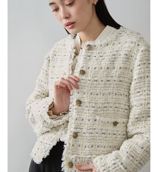 VIS「ツイードノーカラージャケット」|ノーカラージャケット|オフサブ