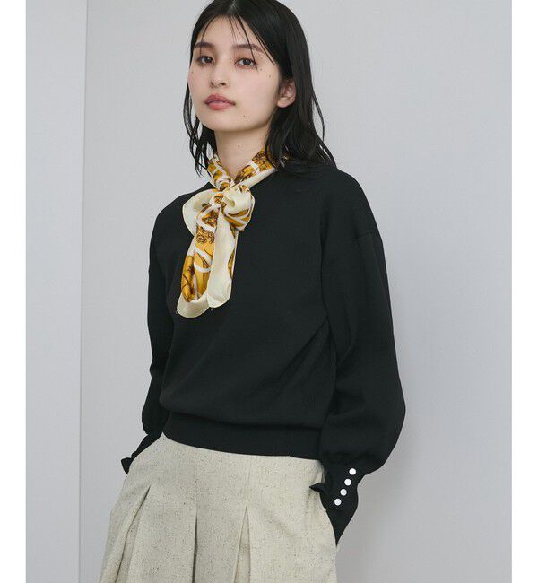 VIS「【洗える/アンチピリング】シルバー釦アクセントスリーブクルーネックニット」|ニット・セーター|クロメイン