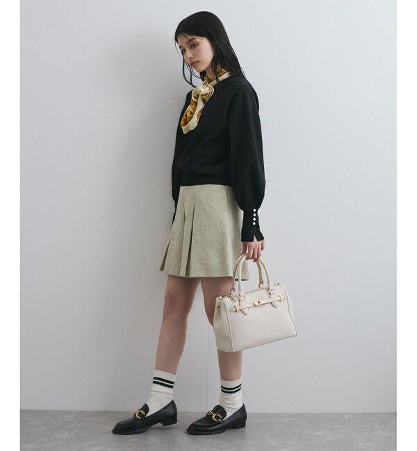 VIS「【洗える/アンチピリング】シルバー釦アクセントスリーブクルーネックニット」|ニット・セーター|