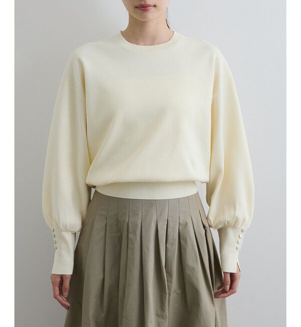 VIS「【洗える/アンチピリング】シルバー釦アクセントスリーブクルーネックニット」|ニット・セーター|