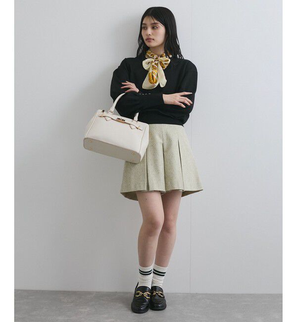 VIS「【洗える/アンチピリング】シルバー釦アクセントスリーブクルーネックニット」|ニット・セーター|