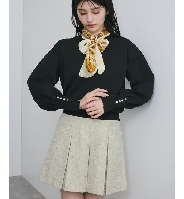 VIS「【洗える/アンチピリング】シルバー釦アクセントスリーブクルーネックニット」|ニット・セーター|